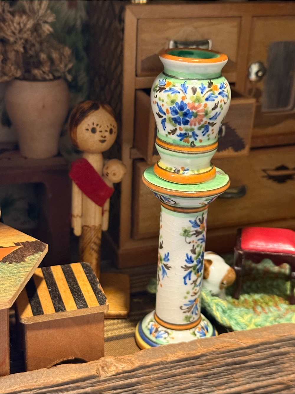 Vintage Floral Jardiniere Hand Made Vase/Plant Stand Miniature Doll House Italy